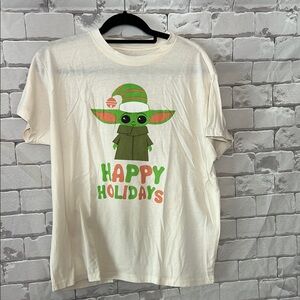 Star Wars Cream Holiday Tee with Green Baby Yoda Size XL